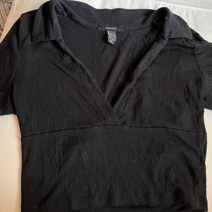 Forever 21 black collared tee shirt short sleeve black size small